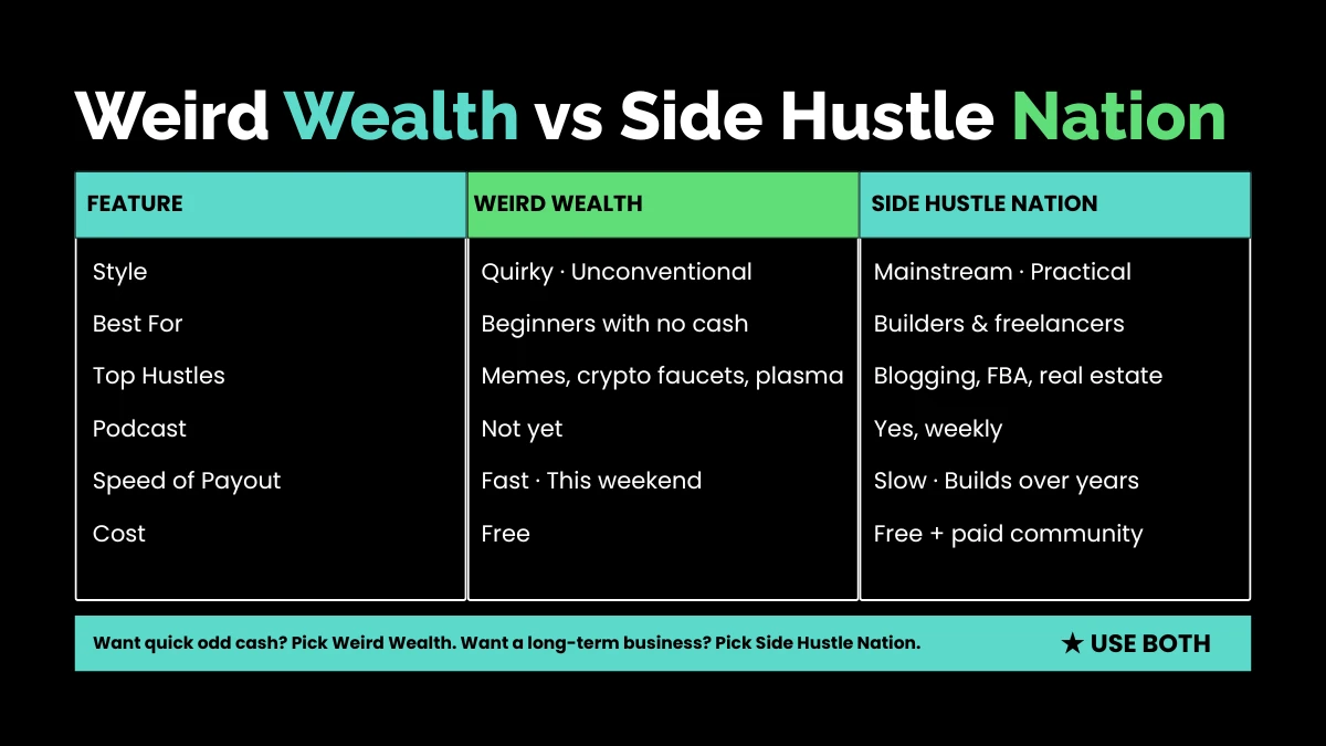 weirdwealth.io | Weird Wealth vs Side Hustle Nation: Which Is Better for You?
