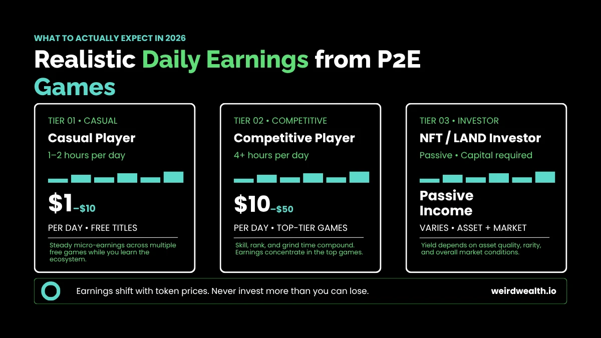 weirdwealth.io | Play-to-Earn Crypto Games That Actually Pay: 2026 Real Review realistic-daily-earnings-p2e-games-tiers