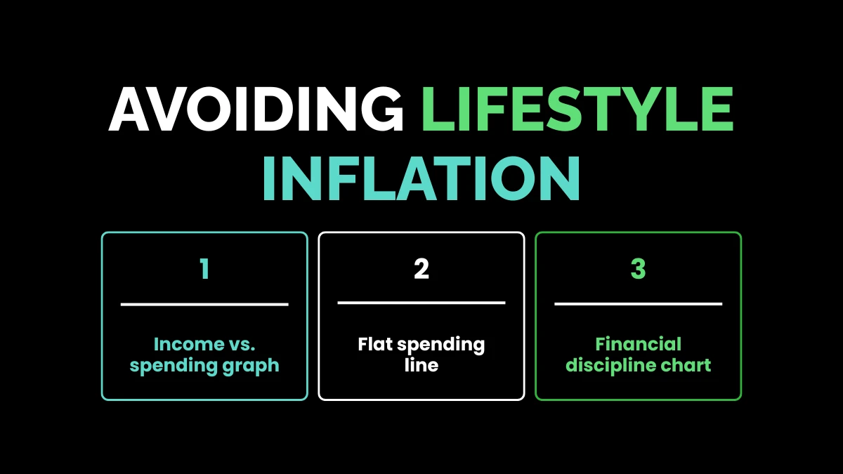 Financial discipline chart showing flat spending lines against rising income to illustrate avoiding lifestyle creep