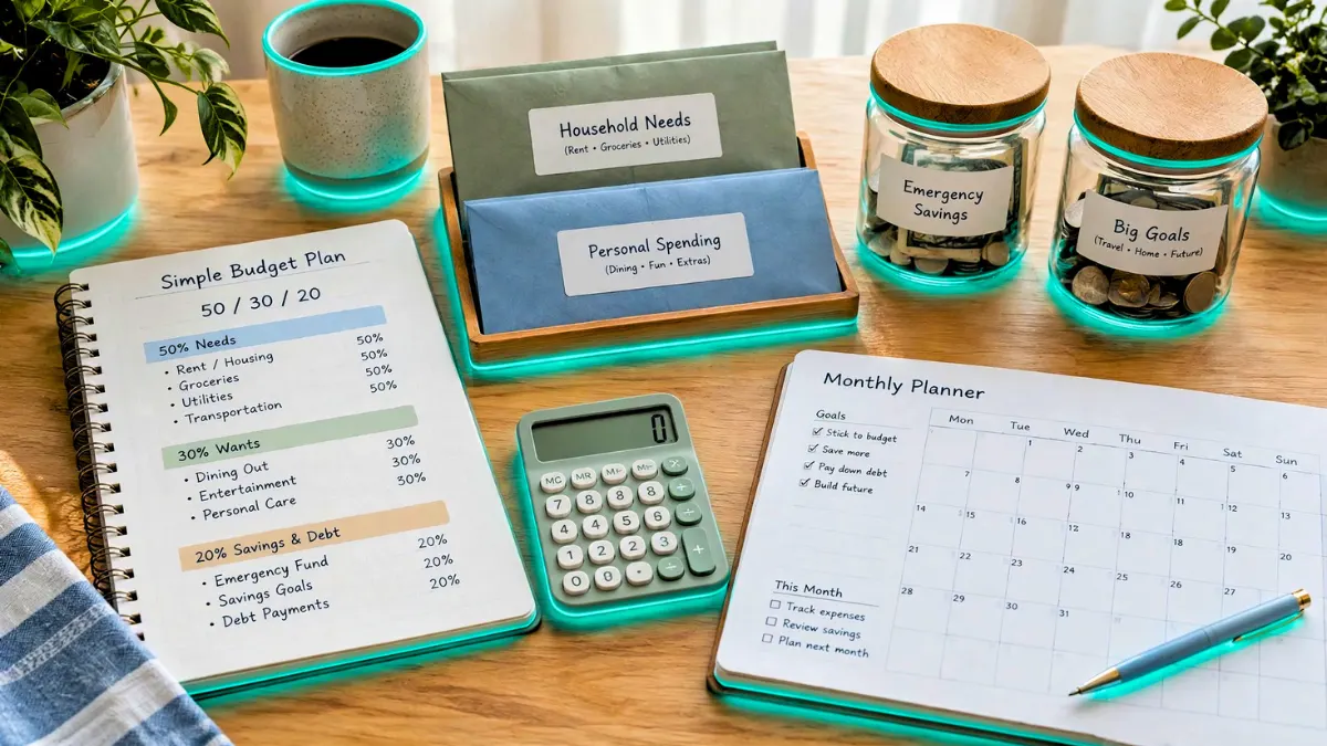 weirdwealth.io | Budgeting for Beginners: Build a Budget That Works in Real Life budget plan and monthly planner, along with a calculator and cash envelopes