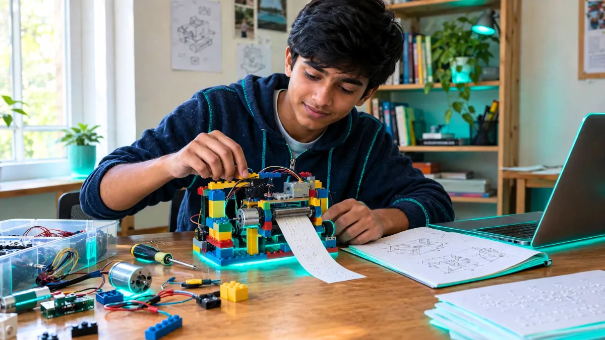 weirdwealth.io | Teen Entrepreneur Success Stories: Young Founders A teenage boy building a robotics project
