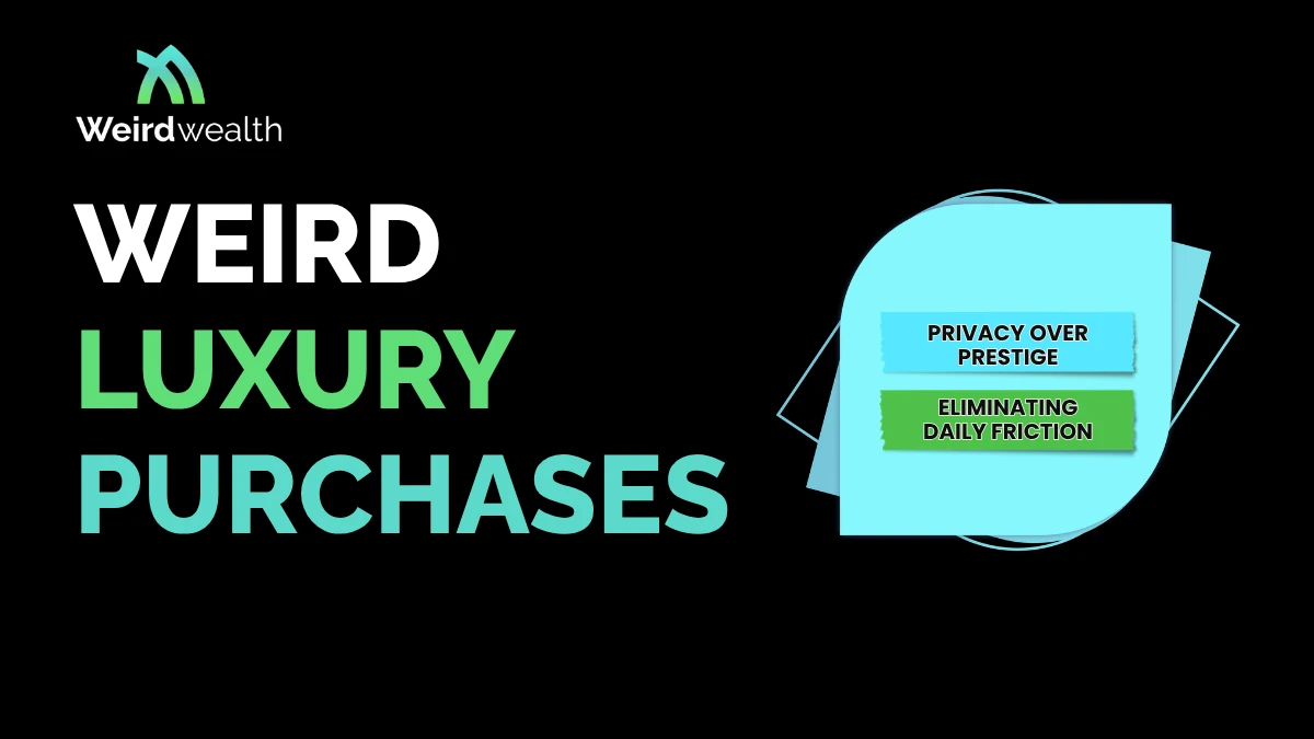 A checklist infographic titled What Exactly is Weird Luxury displaying three points: Absolute convenience, Extreme privacy, and Bespoke exclusivity.