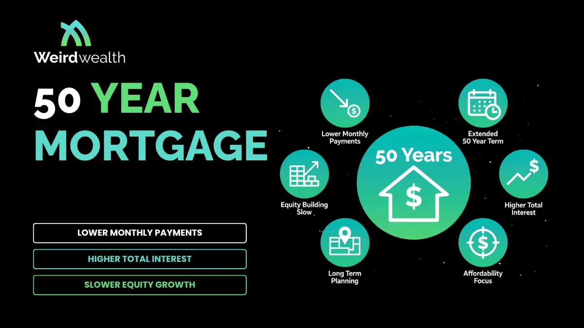 50 year mortgage concept overview showing ultra long term home financing and 50 year loan repayment structure
